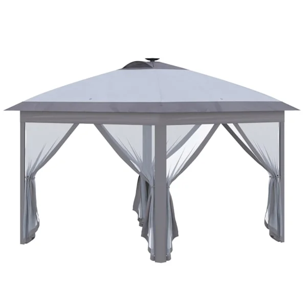 Gazebo 3,3X3,3M Kokoontaitettava Huvimaja Led Usb Pop-Up Mesh Sivuseinät Aurinkosuojalaukku Oxford Grey