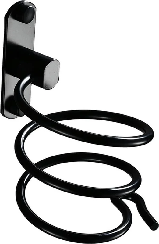 Wall-mounted universal hair dryer holder - 120x95x95 mm - Black aluminum - For all hair dryers - Bathroom accessory
