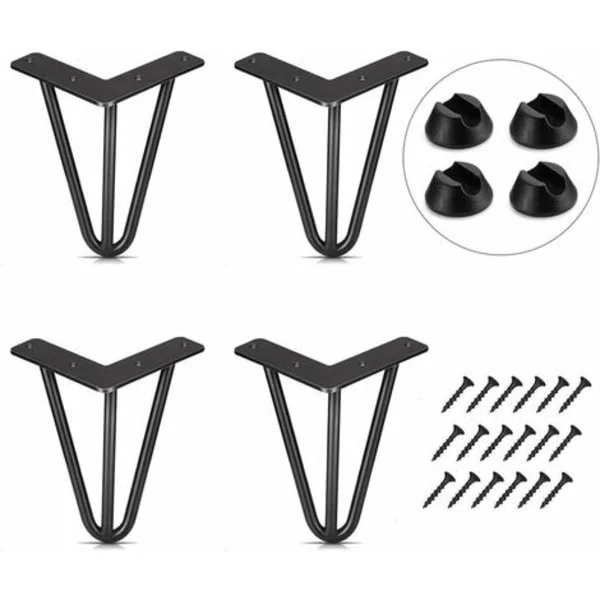 Sæt med 4 bordben 10 cm DIY møbelben til spisebord Lavt skrivebord Sort + benbeskyttere og skruer