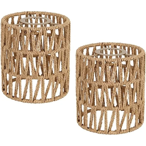 2x Boho Rattan Lampshade Hanging Lamp Floor Lamp Paper Lampshade