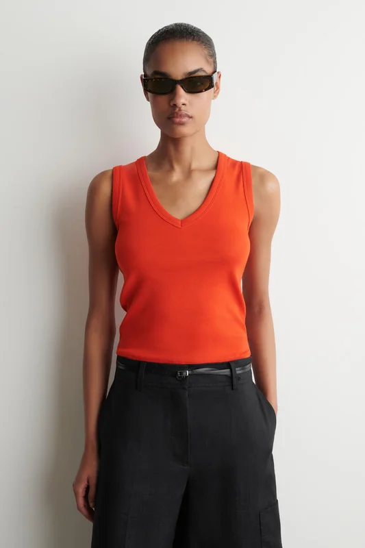 COS Cotton V-Neck Tank Top in Orange - Women