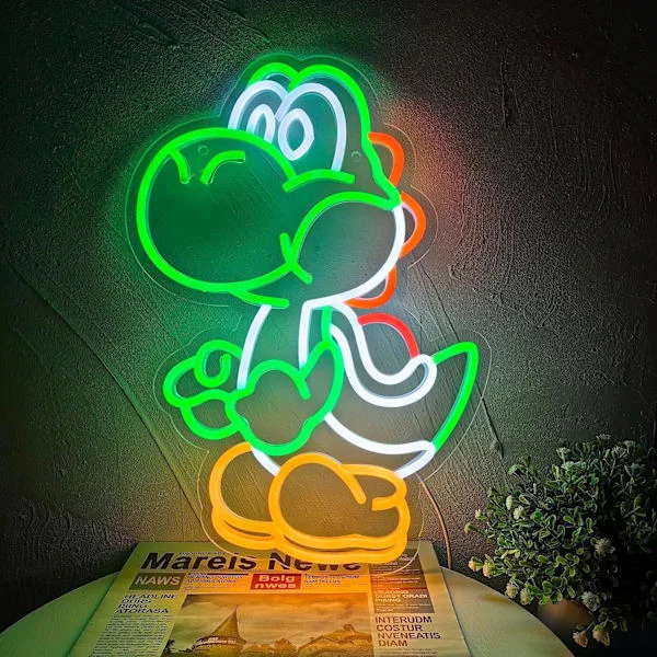 Anime Neon Dinosaurie Neonljus Dimbar LED Neonlampa för Sovrum Väggdekor Spelrum Dekor Mario Dekoration för Barn Pojkar Mancave, Perfekt Present för