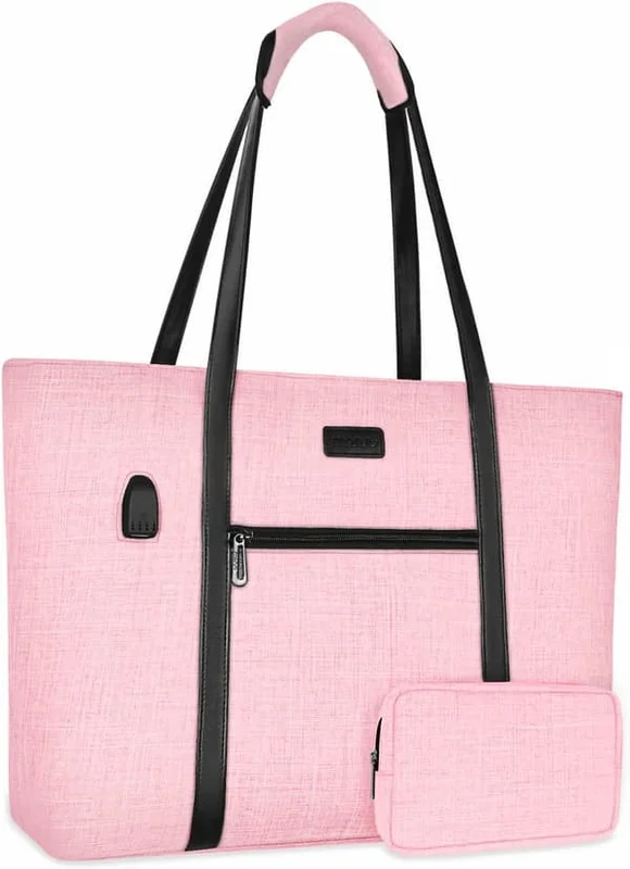 USB-port Laptopväska för kvinnor, kompatibel med MacBook Air och mer, Arbetsväska för affärsdator med liten handväska, Rosa 44*33.5*10cm Rosa
