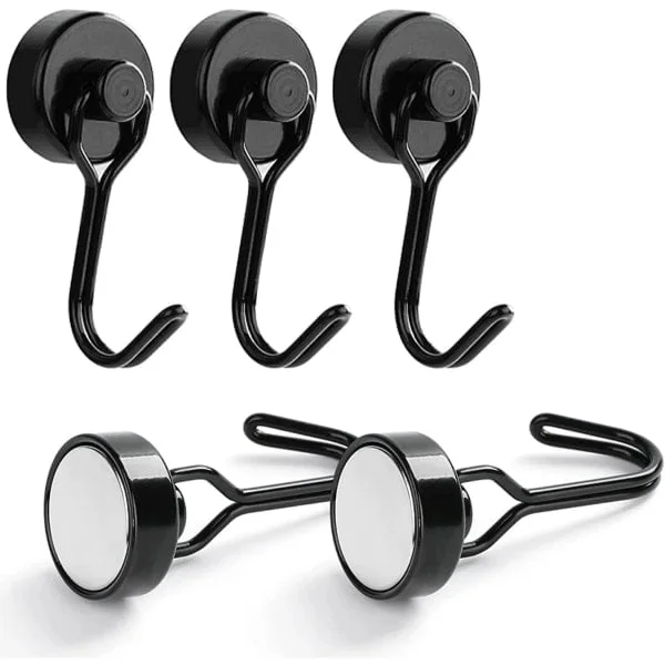 Magnetiska krokar, 5-pack, starka magnetiska krokar 30 kg, neodymmagnetkrokar för kylskåp svart (3,5*2cm)