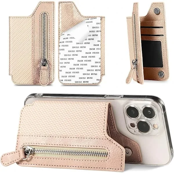 Multifunctional Adhesive Phone Wallet Card Holder 3 in 1 Card Holder Wallet Phone Holder PU Leather Phone Wallet Case with Zipper Uni...