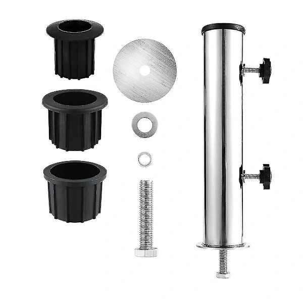 Parasol Base Holder - Outdoor Umbrella Stand Insert Tube Sleeve (Silver Black)