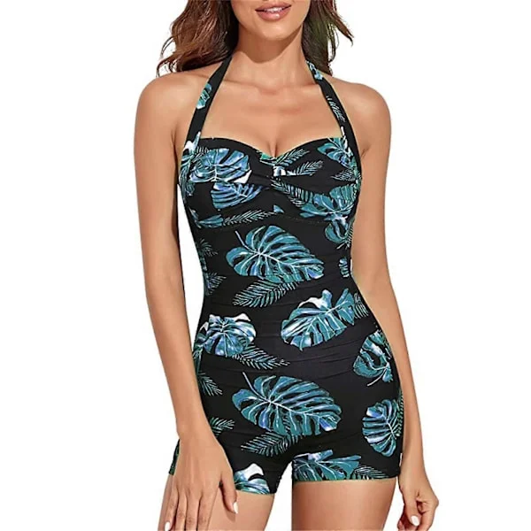 Naisten vatsaa litistävä uimapuku, jossa shortsit, poikien lahkeet, retro-uimapuku, halterneck-uimapuku, rypytetty monokini-uimapuku, väri L