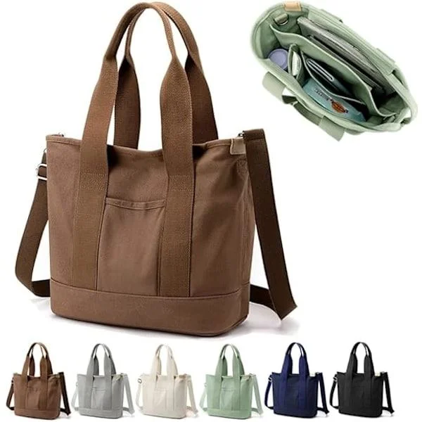 Handmade Canvas Bag with Compartments and Zipper, Women's College Style Travel Coffee Multifunctional Shoulder Bag - Medium - Perfect