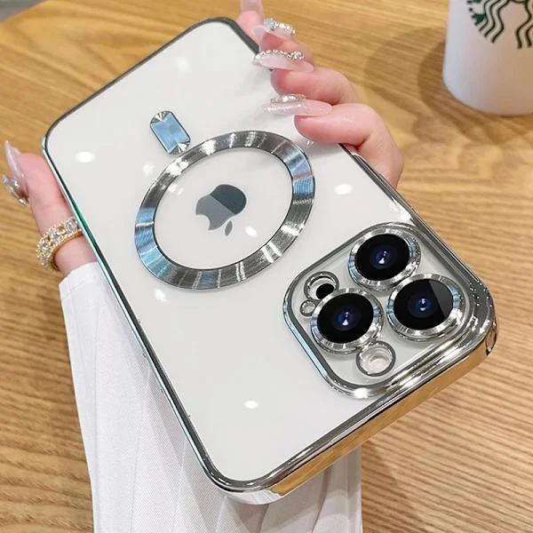 Magnetisk plätering skal för iPhone 15 16 14 Plus 13 12 11 Pro Max E Kameralinsskydd Glas För Magsafe Trådlös Laddare Fodral