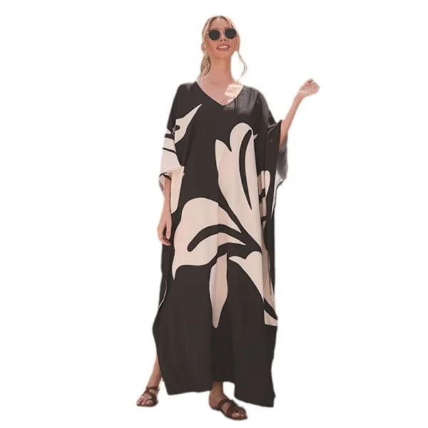 Stripet Boho Cardigan for Kvinner – Lang Kimono Strandovertrekk med Løs Passform og V-hals, Lett Badetøy Yttertøy Robe for Sommerferie, Basseng
