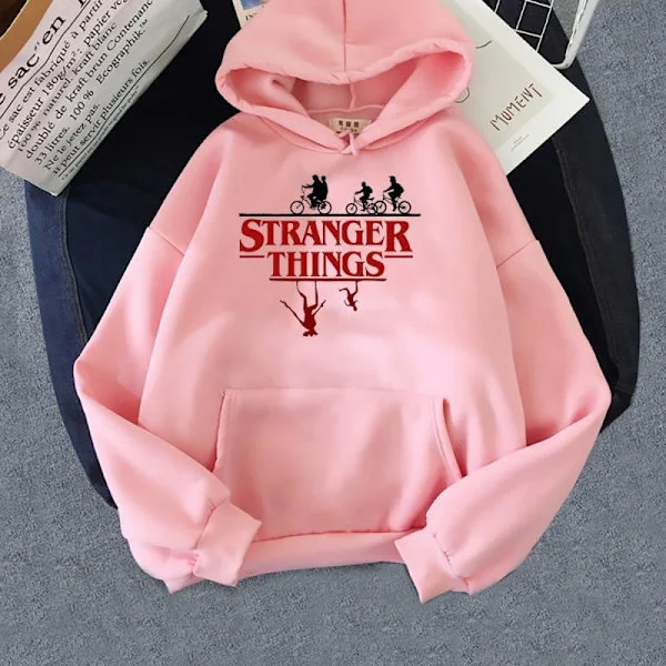 Stranger Things Hoodie | Tryckt Sweatshirt | Lediga Unisex Kläder för Fans *XS*rosa XS rosa XS