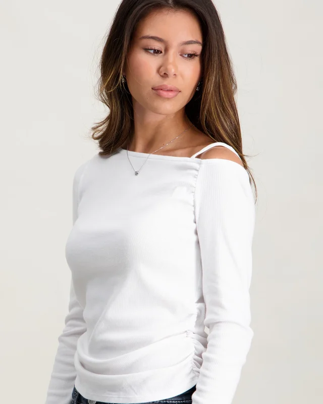 Abercrombie AFG ASYMMETRICAL RUCHED LS TOP Hvit Topper/Bluser Jente - Kids Brand Store