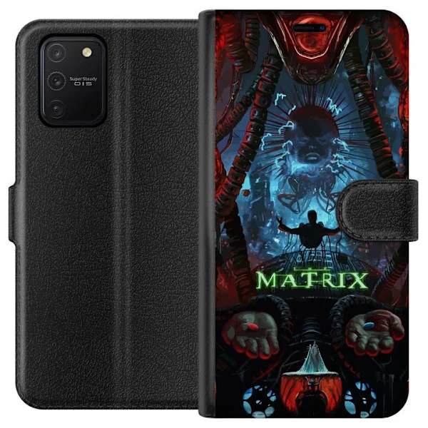 Kompatibelt Plånboksfodral till Samsung Galaxy S10 Lite Mörkt sci fi motiv med maskiner, neonljus och dystopisk framtidskänsla
