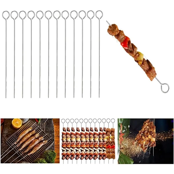 12 X Metall BBQ Grillspyd Mat Kjøtt Kebab Grillspyd Grill Kjøtt Matlaging Grillpinner PAKKE MED 12