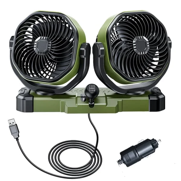 24V USB Dubbel Instrumentbräda Fläkt - Universal Cigarettändare Kalluftsfläkt för Bil SUV Husbil Lastbil Traktorhytt Utan AC