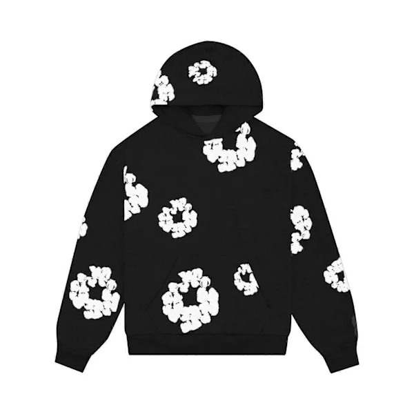Hettegenser for dame og herre, avslappet trykk, retro, stor, genser med lange ermer black