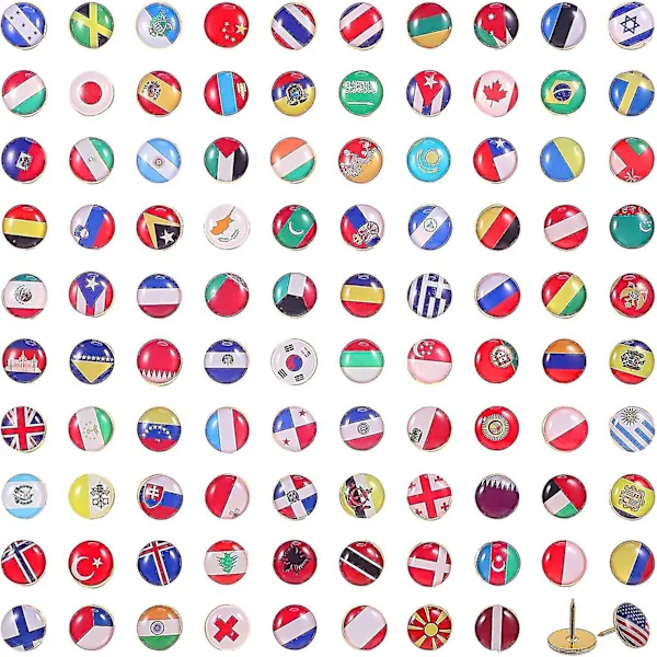 100 stycken kreativa tryckknappar med nationell flagga, kartnål, landskarta, tryckknappar för anslagstavla, karta, kontor EDL
