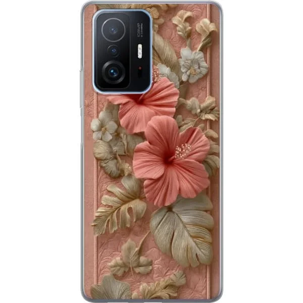 Compatible Phone Case for Xiaomi 11T Pro Detailed Flowers in Relief Style with Soft Pink and Beige Colors, Elegant Design