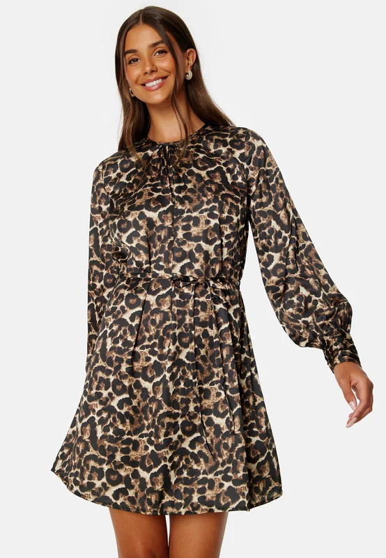 BUBBLEROOM - Catalina Satin Dress - Leopard