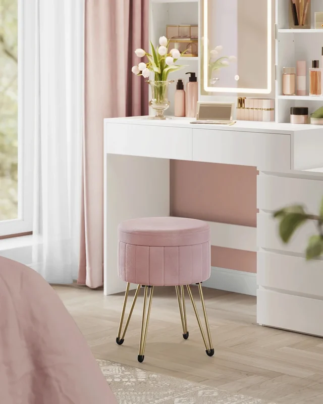 AliExpress - SONGMICS Sitzhocker Hocker (Schminktischhocker, Samt Schminkhocker), 4 Metallbeine, für Ankleidezimmer, Wohnzimmer, Schlafzimmer