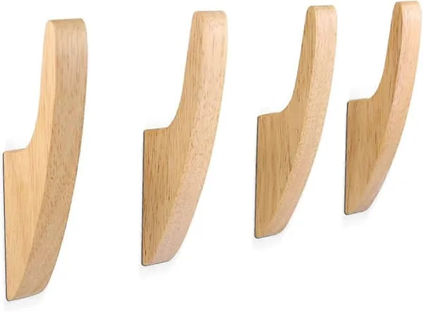 4-pack Wall Mounted Hook, Wooden Hooks for Hanging, Towel Hooks, Coat Rack for Bedroom Living Room Hallway