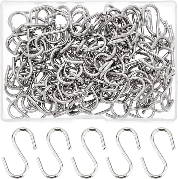100 st S-krokar 304 Rostfritt Stål Små S-krokar Metall S-krokar Hängande Krokar för Hängande Små Föremål Nycklar Smycken Lätta Väskor, 29x2mm