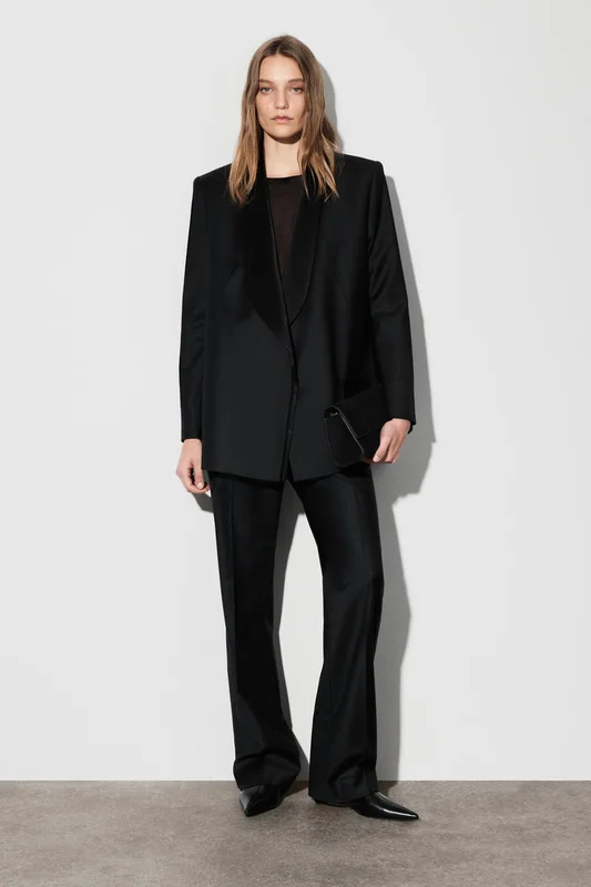COS Women's Wool-Satin Tuxedo Blazer in Black