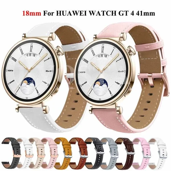 Läder Smartwatch Armband för HUAWEI WATCH GT 4 41mm/Garmin Venu 3S/Venu 2S Armband Roséguld Spänne 18mm Armband Läder Rosa Leather pink