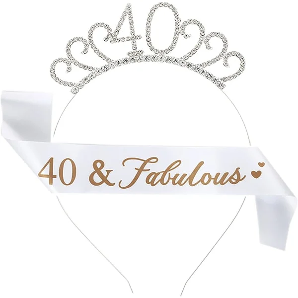 40-årsdag Skärp och Tiara för Kvinnor 40-årsdag Dekoration Kristallkrona Tiara och 40 & Fabulous Födelsedagsskärp 40-årsdag Kostym Set