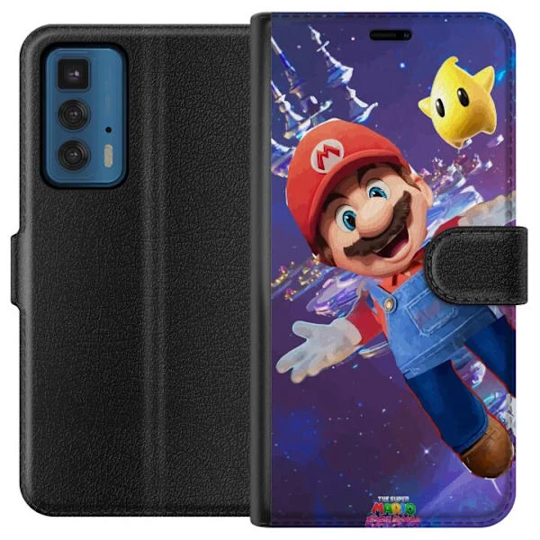 Kompatibelt Plånboksfodral till Motorola Edge 20 Pro Fantasifull illustration med Mario svävande i en färgglad galaxy-miljö.