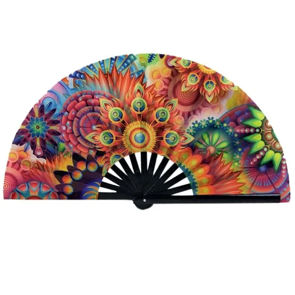 Raves Hånd Fan Foldbar Smuk Fan Bambus Stor Foldbar Håndholdt Fan til Festival Klub Kvinder Mænd Outfit Fest Gave