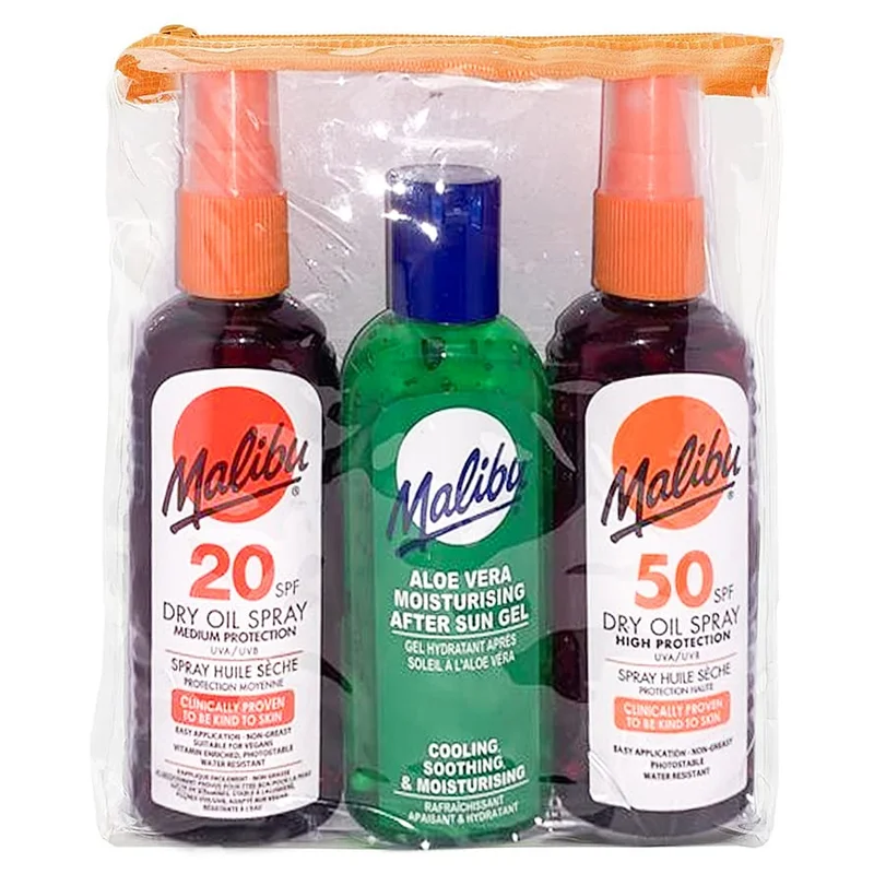 Malibu Travel Essentials, Dry Oil Sprays, Bronzing Tanning Oil and Soothing Aloe V 3 x 100 ml, Hudpleje, Solcreme, Solcreme Til Ansigtet