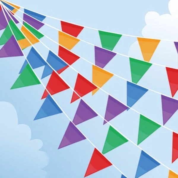 100M Vimpel Banner, Flerfarget Flagg Banderole med 200 stk Trekant Flagg, Nylon Stoff Vimpel Banderole for Bursdag, Bryllup, Utendørs, Innendørs 
