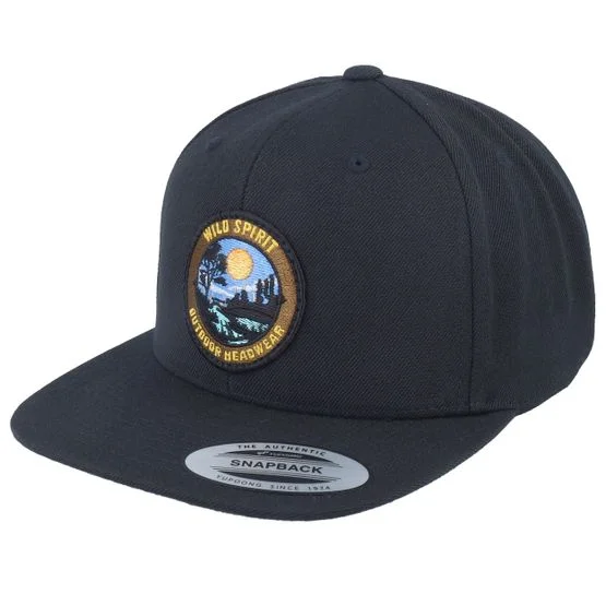 Wild Spirit - Sort snapback Kasket - Outdoor Landscape Sunset Logo Black Snapback @ Hatstore
