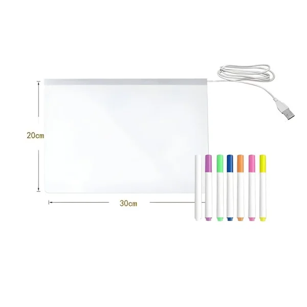 LED-ritbord med USB, hopfällbart stativ, 7 markörer och 2 trasor