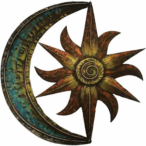 Sun and Moon Metal Wall Decor, Creative Garden Wall Decoration, Vintage Decor Wall Art for Living Room Bedroom (30X30cm)