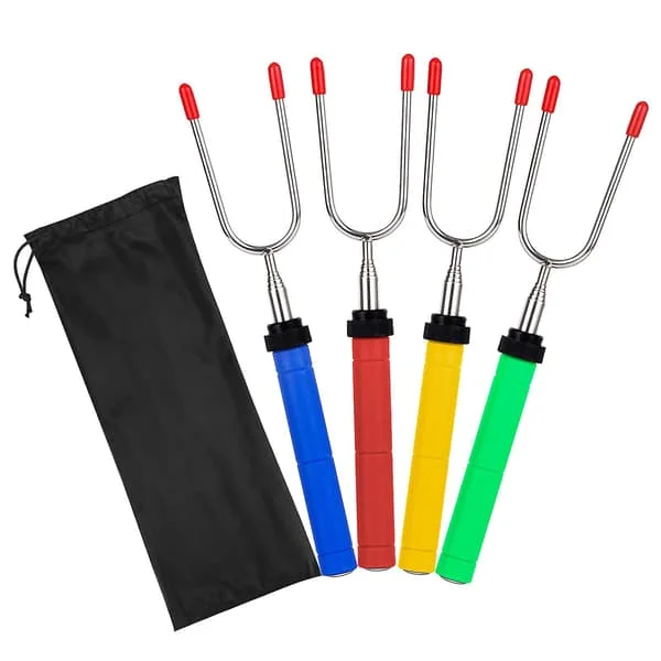 Bbq Marshmallow Roasting Sticks Rostfritt Stål Gafflar Set Utdragbar Roterande 34 Tum U-Form Hot Dog Roasting Sticks(Dragsnöre väska)