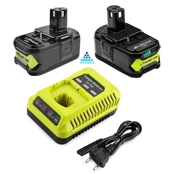 Paket med 2 6,0 Ah batterier för RYOBI P108 One+ Lithium med 1 18V laddare