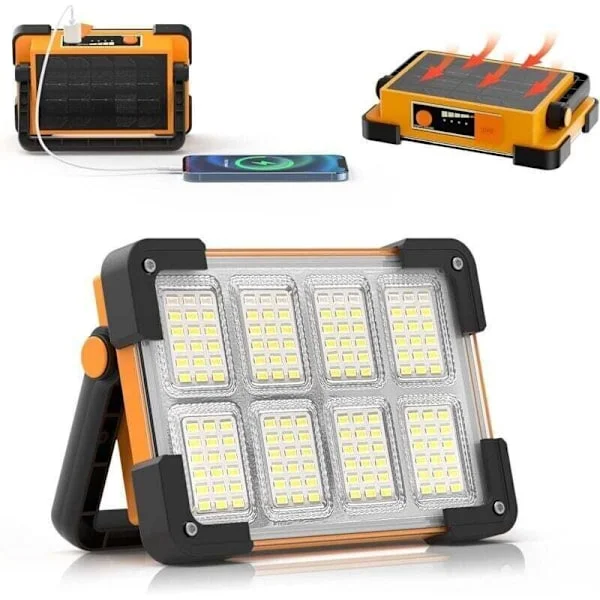 Oppladbar LED-flomlys, bærbar solcelle- og oppladbar batteri LED-arbeidslampe, 4 moduser, arbeidslampe for camping, byggeplass, garasje, wo