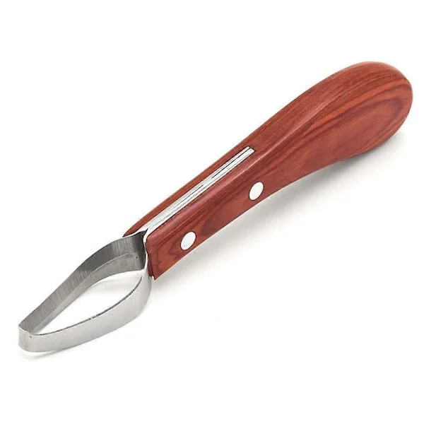 Dubbele hovkniv för hovslagare med blad i rostfritt stål och ergonomiskt trähandtag för hovtrimning av hästar