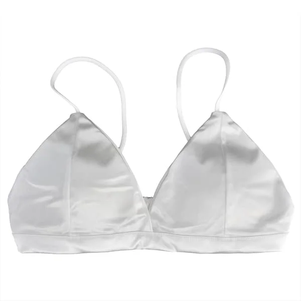 Satin Triangel Bralette för Kvinnor, Andningsbar Trådlös Sov-BH Djup V-ringning Bralette Vit