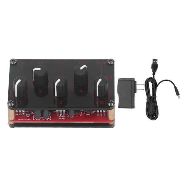 Mini stereomikser 4-kanals bærbar kompakt lydmikser for studio, scene, små klubber, bar 100V til 240V US-plugg rød