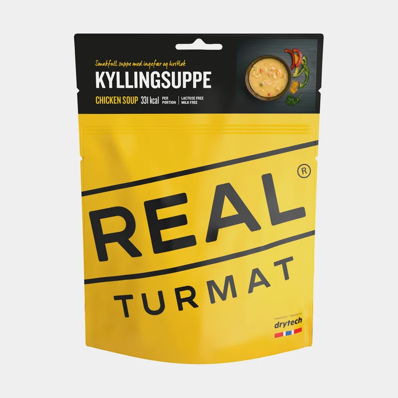 Comida liofilizada / comida para camping Real Turmat Sopa de pollo / Kyllingsuppe, paquete individual, 370 g