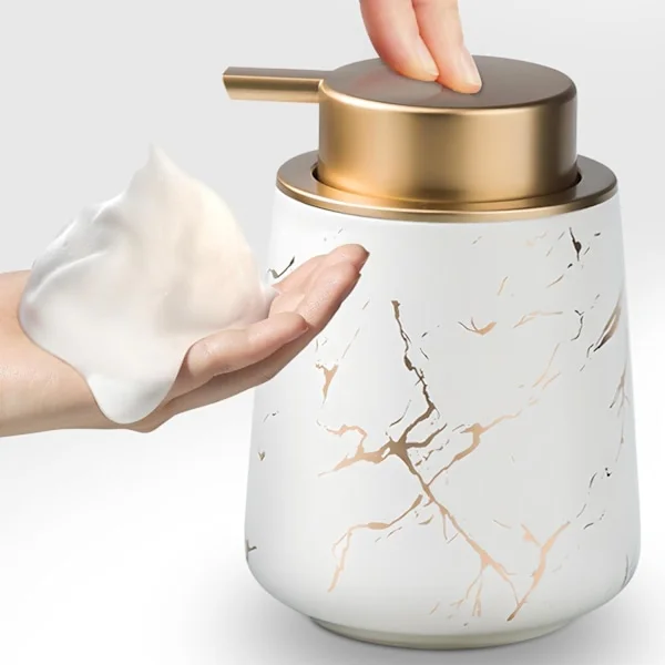 Keramisk Sæbedispenser til Skum og Lotion med Let Trykpumpe Hvid 12,5x8,5cm