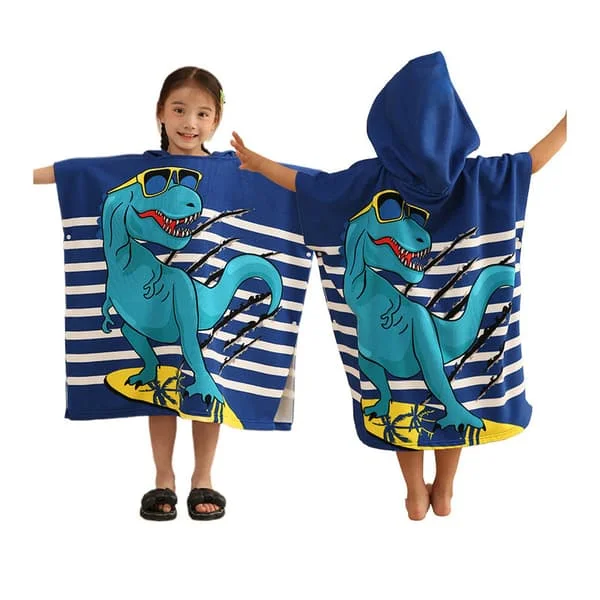 Badehåndkle Poncho med Hette for Barn Gutter Jenter Svømmeovertrekk Kappe Brukbar med Trykknapper