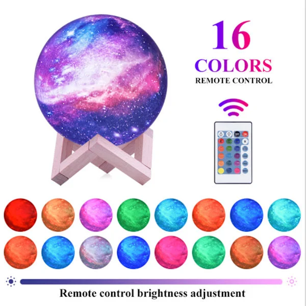 Moonlight Yölamppu 16 Väriä Galaxy Lamppu 3D-Tulostettu Kuunvalo Lamppu Jalustalla/Kaukosäätimellä/Kosketuksella/USB-Latauksella/Ajastimella, Kuu 