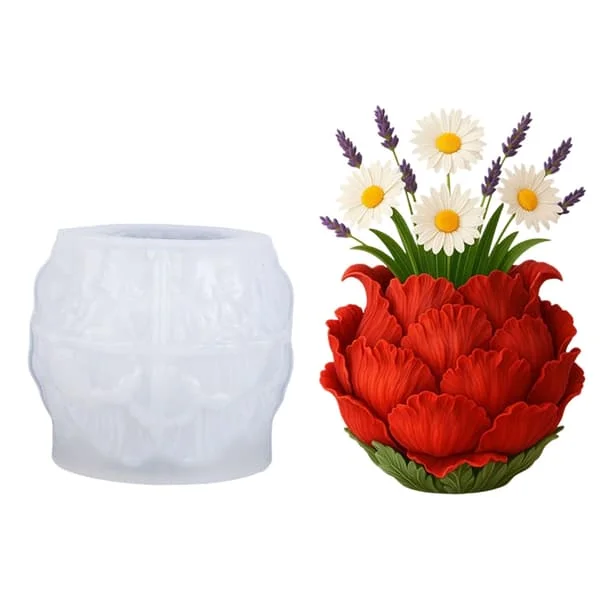 3D kronbladsformade silikonformar för tillverkning av ljuskoppar och dekorativa blomkrukor
