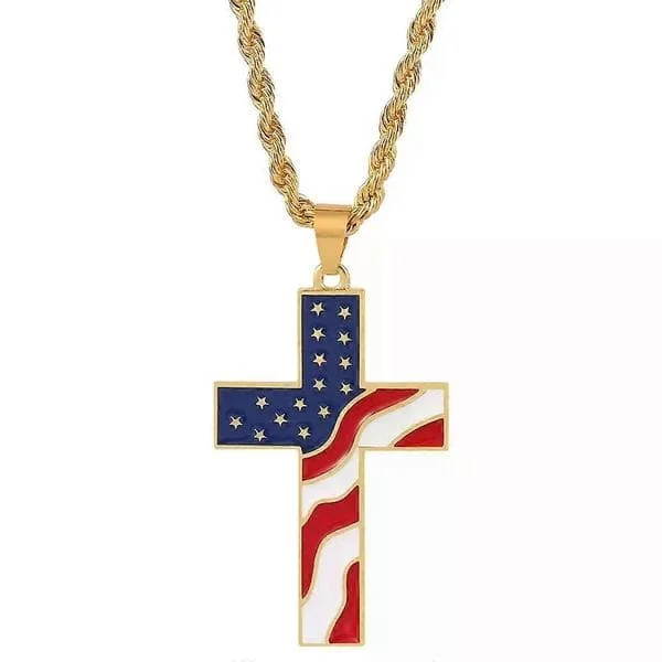 Nyhed Amerika Flag Vedhæng Emalje Kors Halskæde Guld Sølv Farve Kæde Halskæde Kristus Jesus Mode smykker Til Mænd
