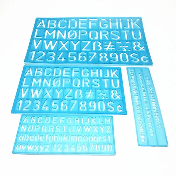 4 stk. alfabetbokstav-sjablonger, tallbokstav-sjablong gjenbrukbare digitale sjablonger plastlinjal for barn tegnemaleri læring DIY