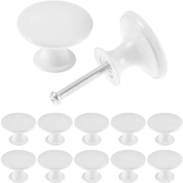 24-pack vintage chic cabinet knobs - antique kitchen cabinet handles - 30mm round furniture door knobs - white
